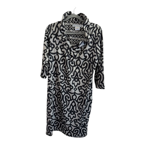 Gretchen Scott Ruffle Neck Dress Size XL Black and Tan - Picture 1 of 4